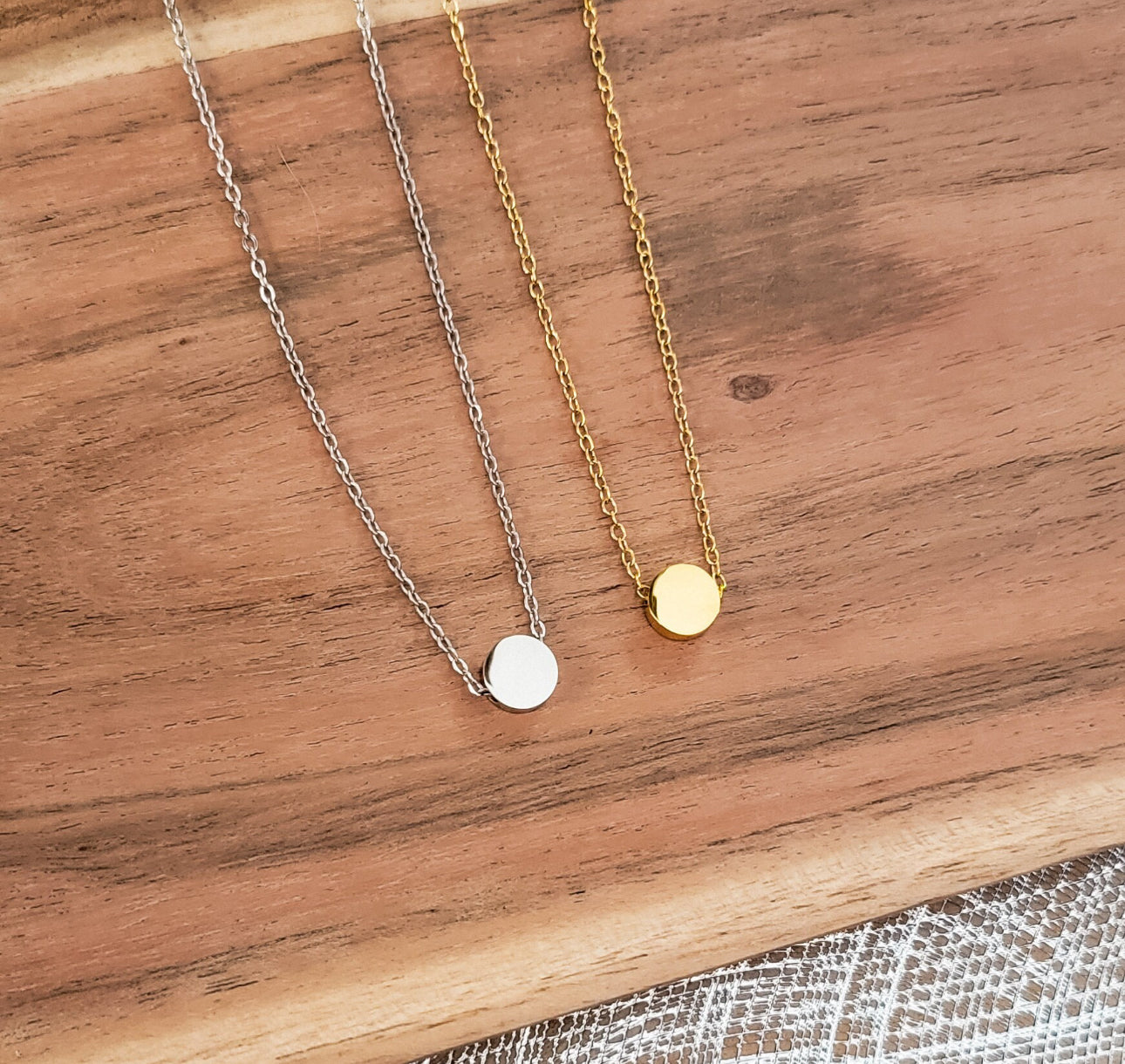 Tiny Circle Charm Necklace (Silver or Gold)