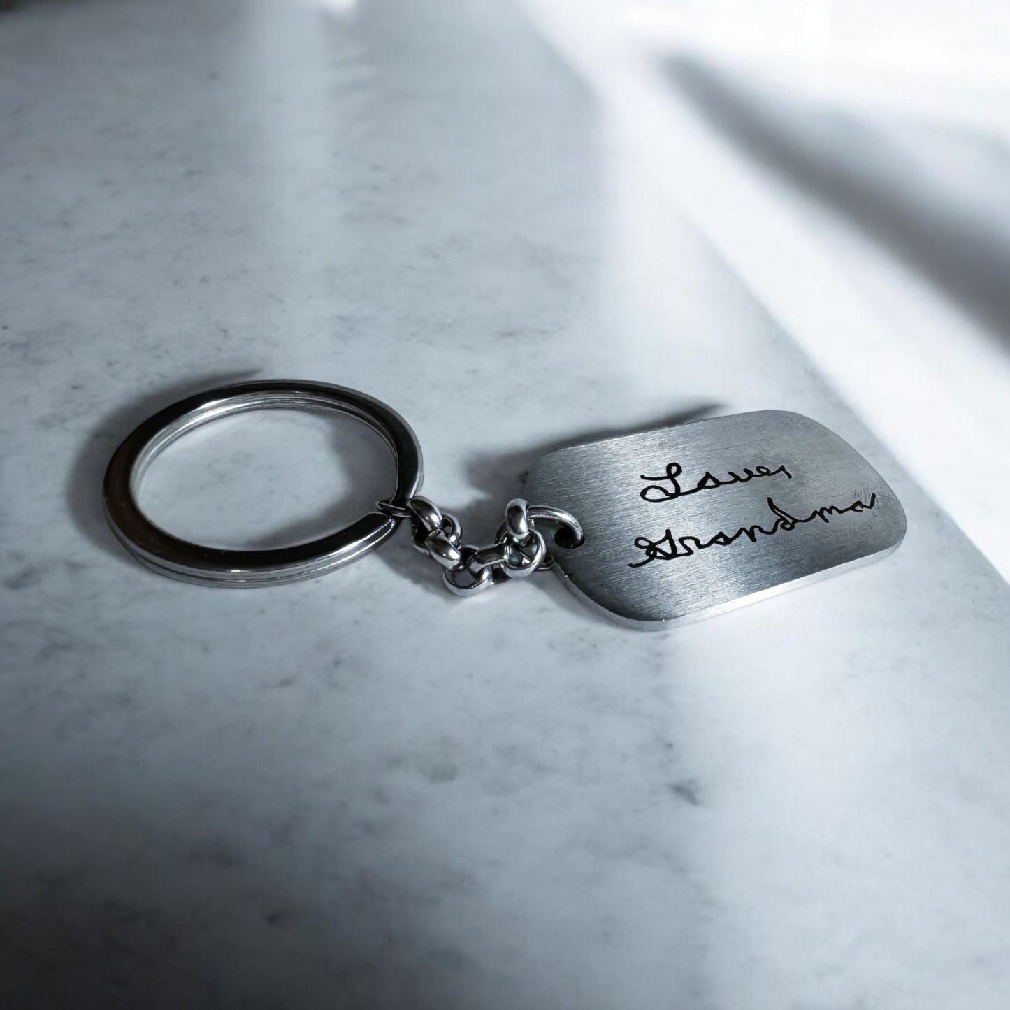 Brushed Rounded Rectangle Pendant Keychain (Silver or Gold), 45x28mm Brushed Finish Stainless Steel