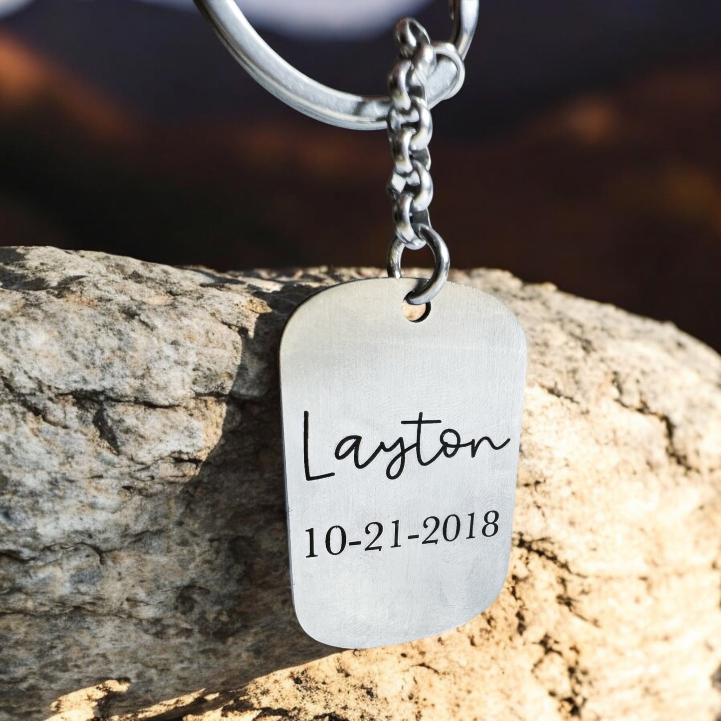 Brushed Rounded Rectangle Pendant Keychain (Silver or Gold), 45x28mm Brushed Finish Stainless Steel