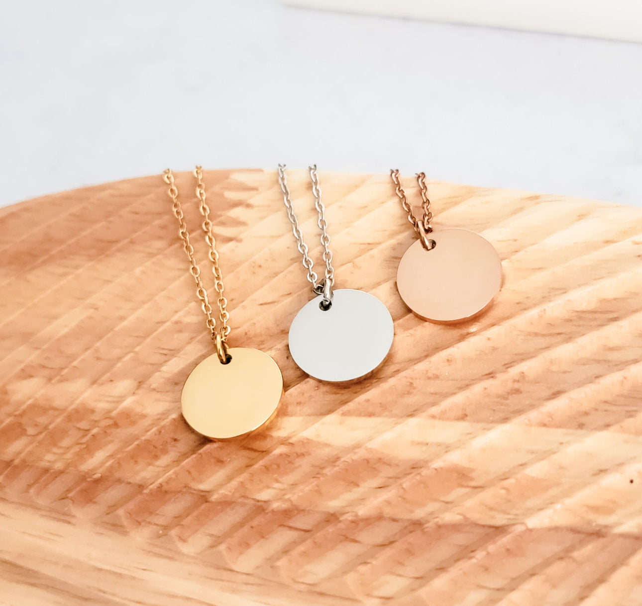 15mm Disc Necklace (Silver, Gold, or Rose Gold)