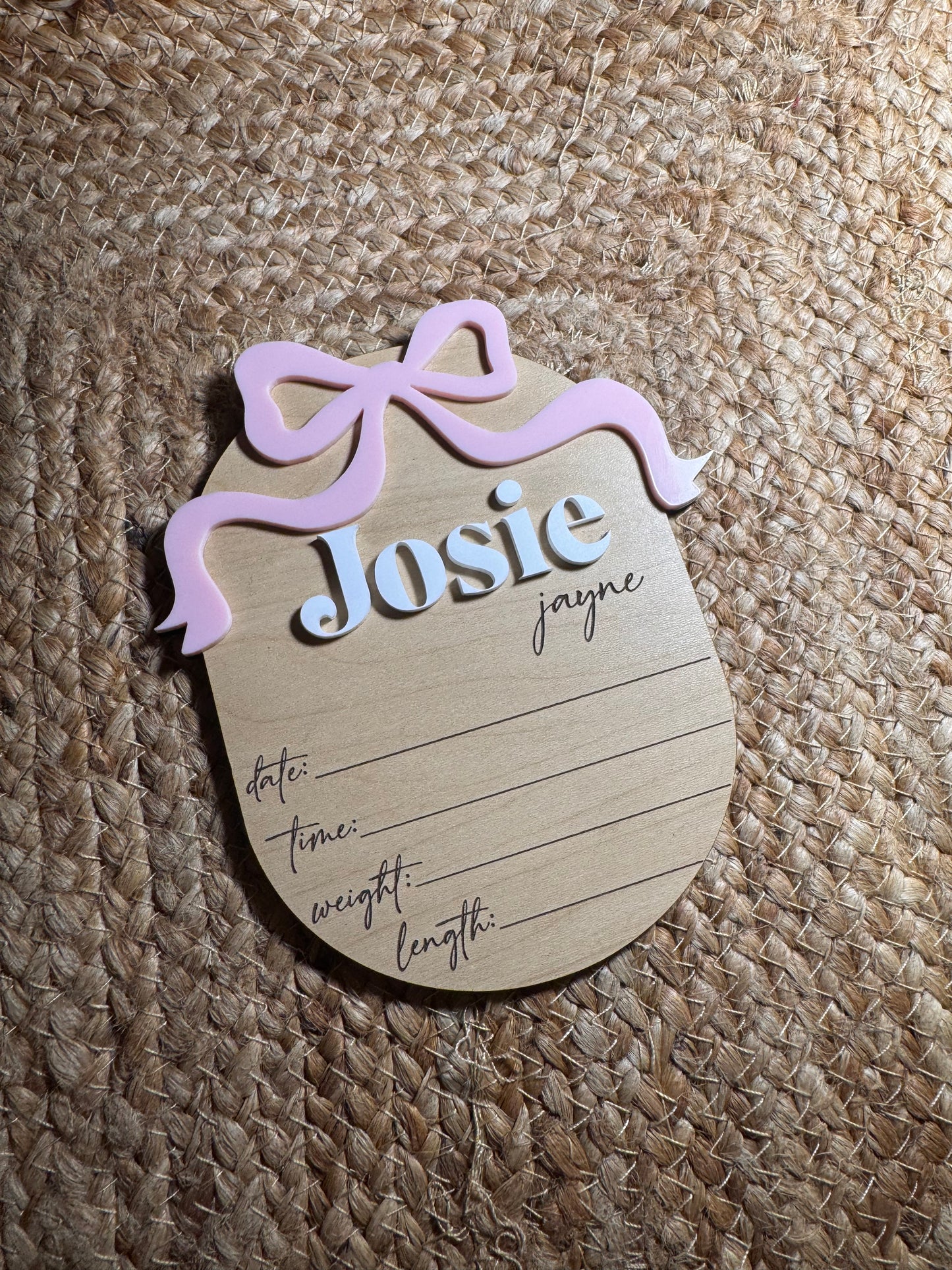 Baby Name Announcment - Bow with Birth Stats
