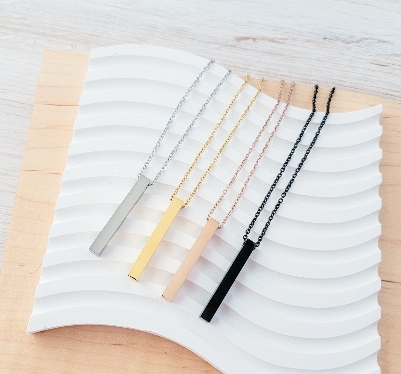 Vertical Bar Necklace (Silver, 14k Gold, Rose Gold, or Black)