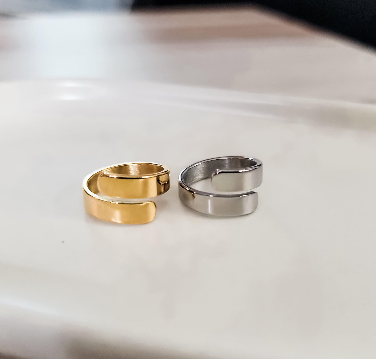 Wide Adjustable Ring (Silver or Gold, One Size), 5mm Mirror Polish Stainless Steel Tarnish-Resistant