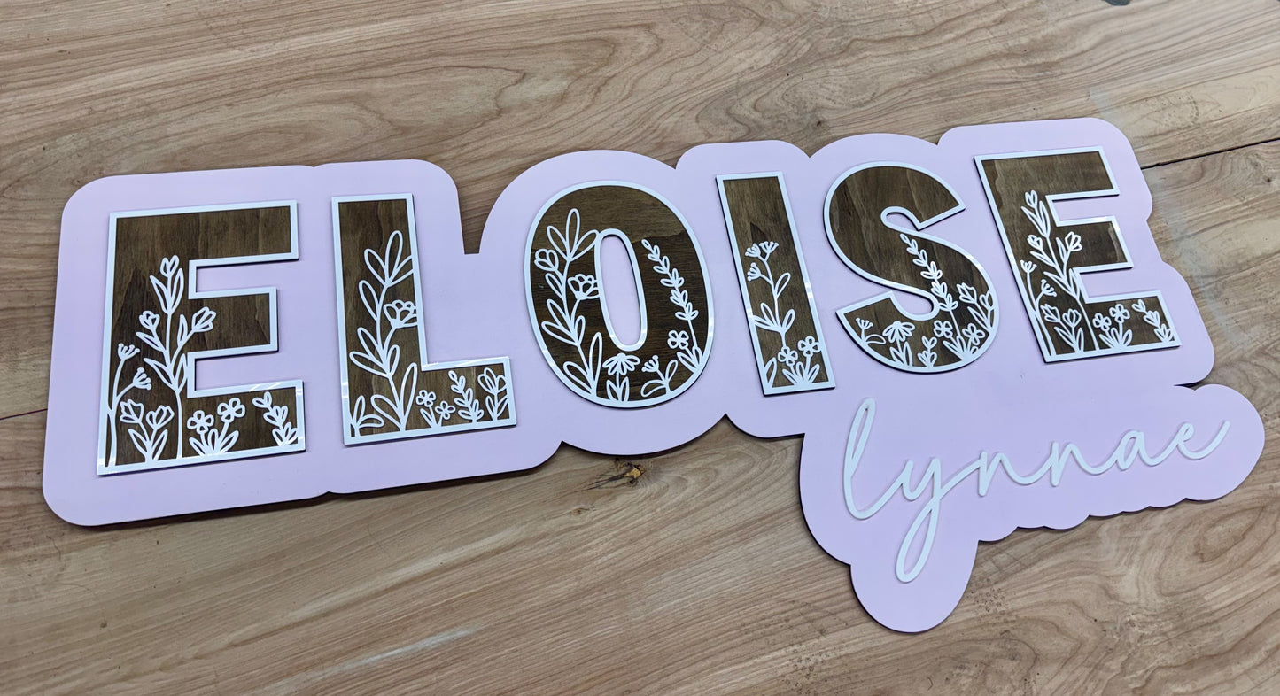 Custom Nursery Sign with Backer - Floral