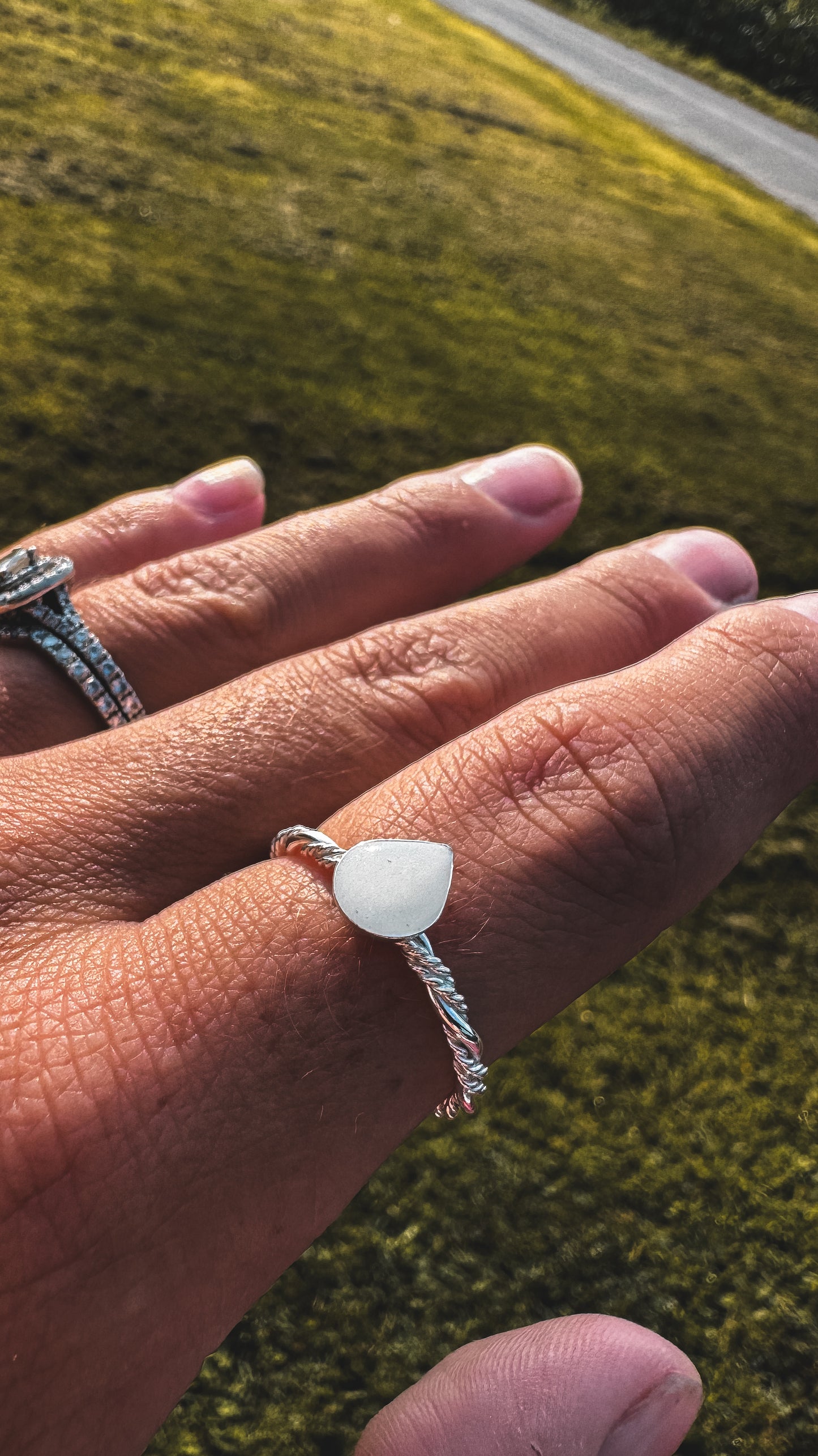 Breastmilk Keepsake - Triple Twist Band Tear Drop Ring