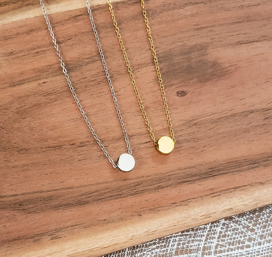 Tiny Circle Charm Necklace (Silver or Gold)