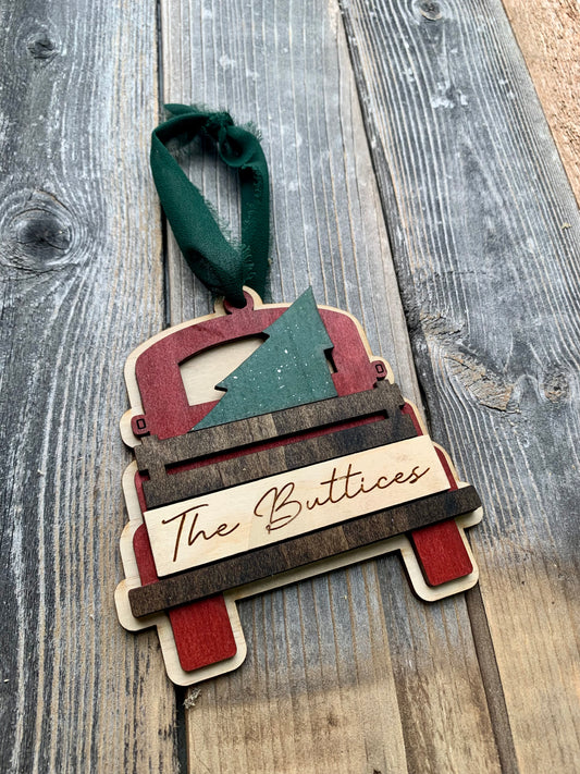 Family Red Truck Ornament