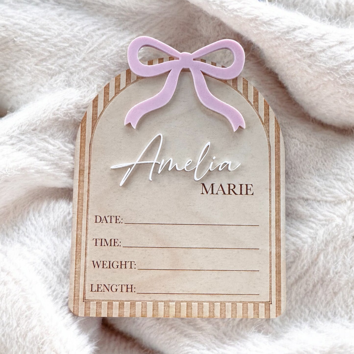 Baby Name Announcement - Stripe with Bow