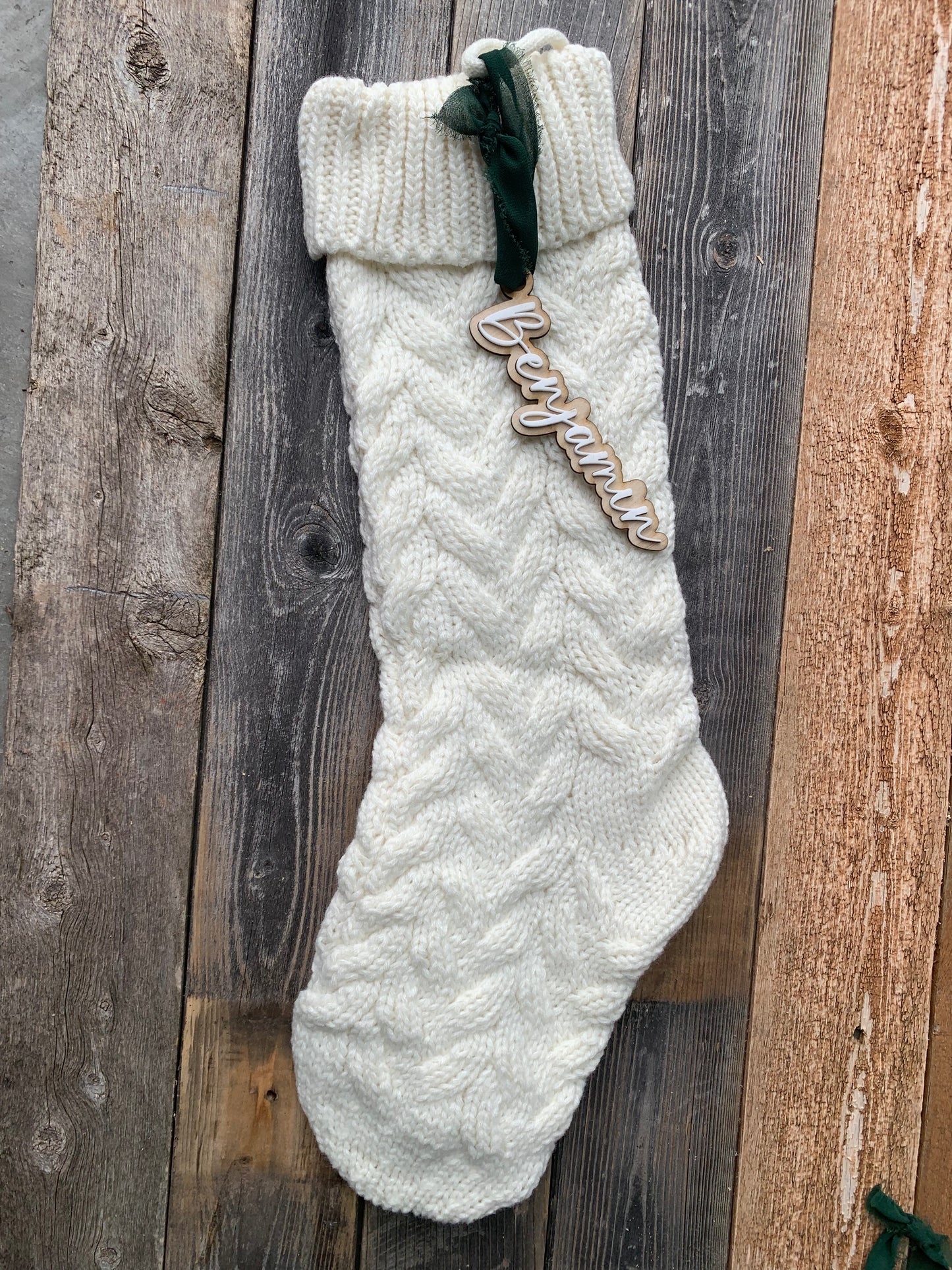 Stocking Tags - name outline - natural