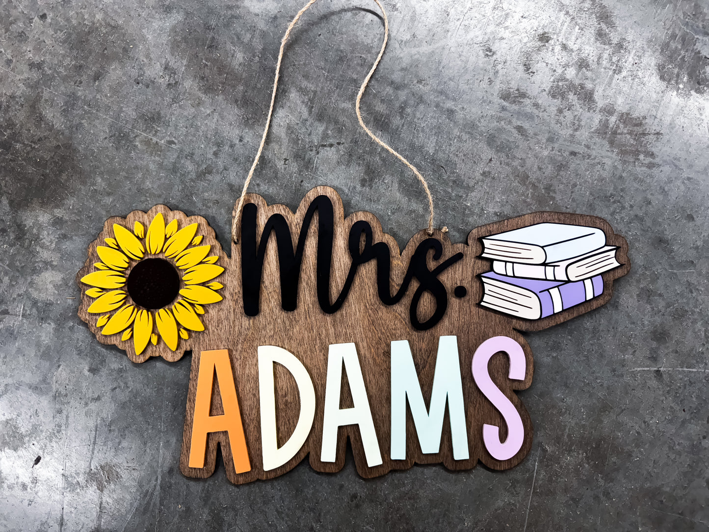 Teacher Sign - flower & book