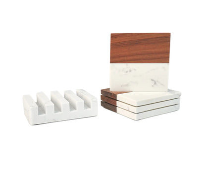 Acacia & Marble Coaster Set