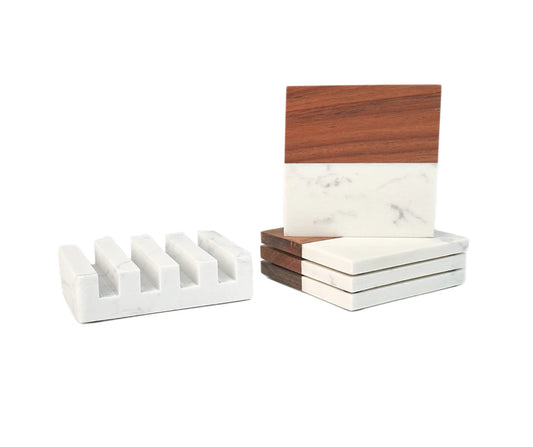Acacia & Marble Coaster Set