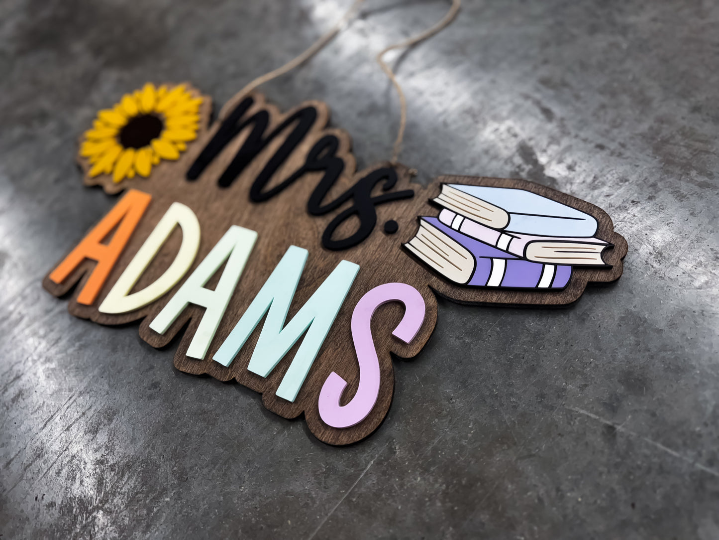 Teacher Sign - flower & book