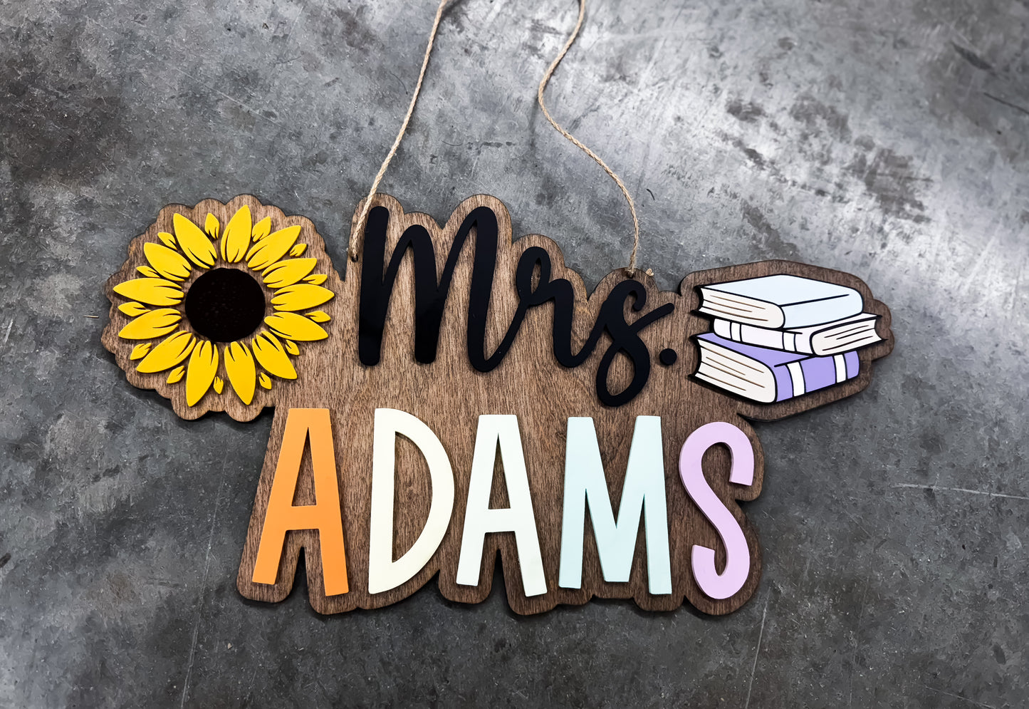 Teacher Sign - flower & book