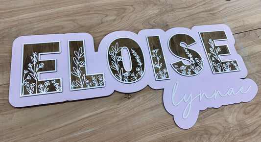 Custom Nursery Sign with Backer - Floral