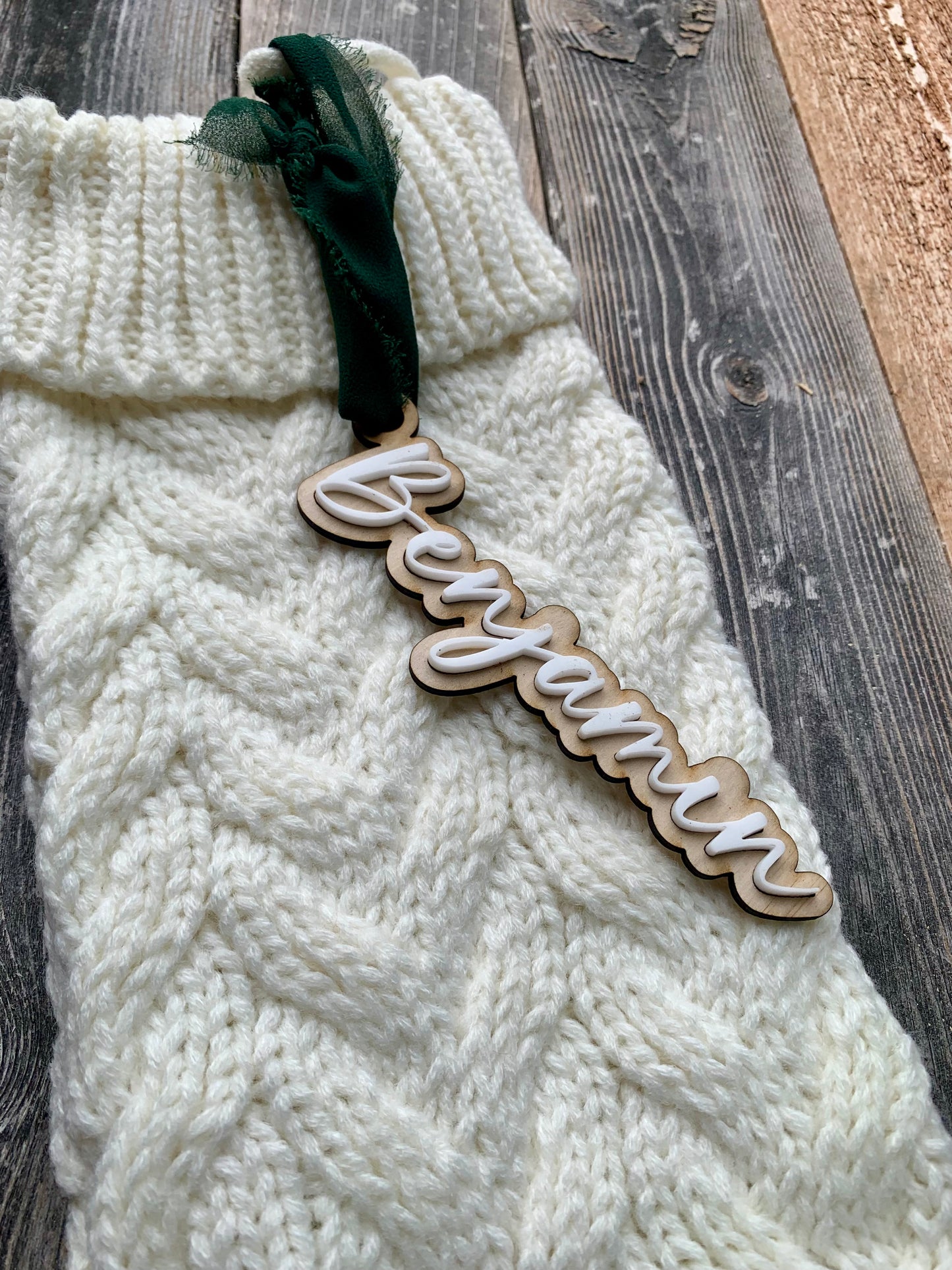 Stocking Tags - name outline - natural