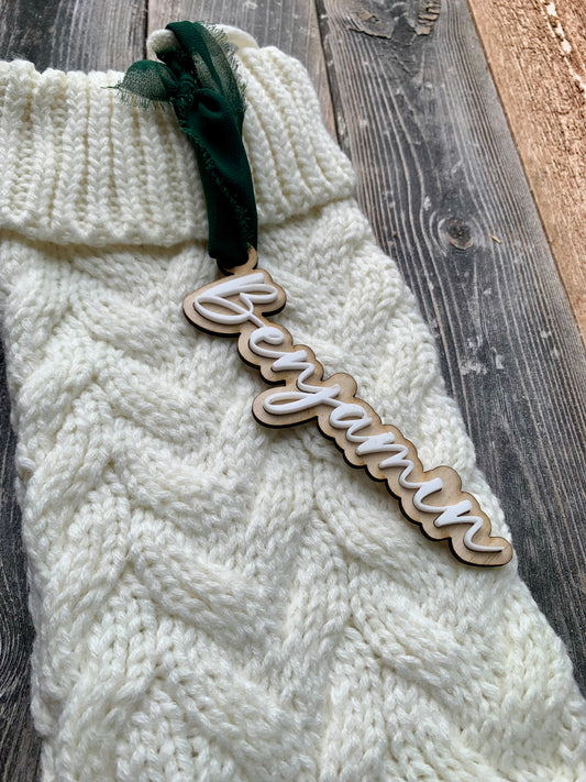 Stocking Tags - name outline - natural