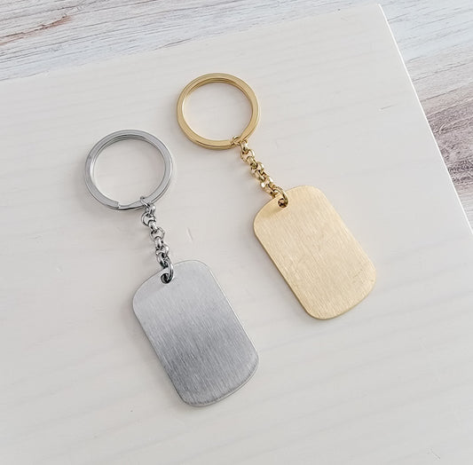 Brushed Rounded Rectangle Pendant Keychain (Silver or Gold), 45x28mm Brushed Finish Stainless Steel