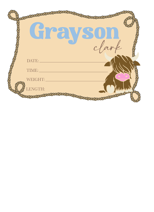 Baby Name Announcement - Highland Cow